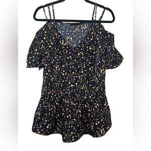 Women's Navy and yellow Cold Shoulder Top